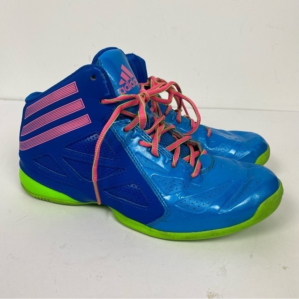 Adidas Blue & Green & Pink High Top Basketball Sneakers Court Shoes